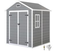 Abri de jardin - Outsunny - résine - avec plancher structure en aluminium - portes à loquet 3 fenêtre - gris