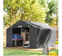 Abri de jardin portable 3 x 3 m gris fonce, tente garage avec cadre metallique galvanise et porte zippee