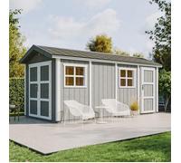 Abri de jardin qualité premium 8.52 + 2.95 m² - h252x250x530 cm - beige