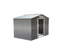 Abri de jardin - remise pour outils - cabanon double porte coulissante - fondation incluse - dim. 277L x 191l x 192H cm - tôle d'acier ondulée grise