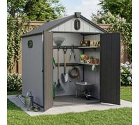 Abri de Jardin Résine, Toit Transparent, Double paroi,180° Porte,187x240cm | Cabanon de Jardin 6x8 FT pour outils, vélos et matériel - rangement extérieur durable, résistant et lumineux