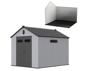 Abri de Jardin Résine, Toit Transparent, Double paroi,180° Porte,285x235cm | Cabanon de Jardin Grand Format pour Outils, Vélos et Matériel - Rangement Extérieur Durable, Résistant aux Intempéries