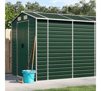 Abri de jardin vert 191 x 470 x 198 cm en acier galvanisé | 4 ouvertures d'aération, toit incliné, robuste, pour outils de jardin, bois de chauffage, meubles
