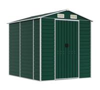Abri de jardin Vert 191x215x198 cm Acier galvanisé | Ouvertures de ventilation, toit en pente, poignées, résistant à la corrosion, rangement extérieur polyvalent, acier robuste