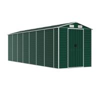 Abri de Jardin Vert 191x640x198 cm en Acier Galvanisé | Abri multifonctionnel, 4 bouches d'aération, toit en pente, poignées sur porte, rangement bois de chauffage, outils de