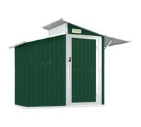 Abri de jardin vert 270 x 130 x 208,5 cm en acier galvanisé | Acier galvanisé, panneau PC, porte avec poignée, prise d'air, toit transparent, usage extérieur