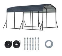 Abri de Rangement pour Voiture Extérieur 4,4 x 3M COSTWAY-Métallique-Toit Rigide-Base Renforcée,4 Pieds Inclinés-pour SUV Bateaux