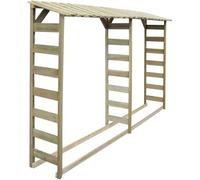 Abri de stockage pour bois de chauffage en pin traité, dimensions 300 x 44 x 176 cm, avec toit incliné, lattes aérées et sol surélevé, idéal pour le stockage de bois de chauffage dans le jardin ou sur