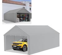 Abri de voiture 4x8 mètres, type tente, avec parois latérales amovibles. Grande tente de garage, tente de stockage, protection UV, résistante au vent, adaptée à l'hiver, abri pour voiture, couleur gri