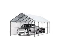 VEVOR Abri de voiture en métal robuste, 4 x 8 m, abri de garage extérieur avec cadre et toit en acier galvanisé, auvent pour voiture multi-usage avec parois latérales amovibles, pour pick-up, bateau