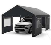 Abri de voiture en toile, 600 x 363 cm. Abri de garage résistant à l'hiver, tente de stockage avec parois latérales amovibles, portes enroulables et fenêtres ventilées. Abri pour voiture, SUV, camion,