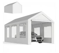 Abri de voiture - Outsunny - protection UV30+ hauteur réglable 6 fenêtres et moustiquaire - acier galvanisé - 3x6m - blanc