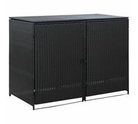 Abri double poubelle en rotin noir 148 x 80 x 111 cm | Avec roulettes, deux portes verrouillables, couvercle ouvrable, pour jardin et rangement