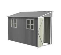 Abri en métal de 4 x 10 pieds avec kit de sol, toit en appentis avec double porte et 2 fenêtres, abri stable pour jardin, terrasse, cour, environ 1,2 x 3 m, gris