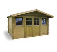 Abri Jardin Bois "Dole" - Modèle Imprégné - 11.56 M² - 3.88 X 2.98 X 2.39 M - 28 Mm