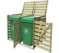 Abri Poubelle Double 240 L Bois imprégné Vert sur roulettes avec couvercles individuels et Portes Avant verrouillables, Cache 2 bacs de Jardin de 115 cm de Hauteur, pin Durable