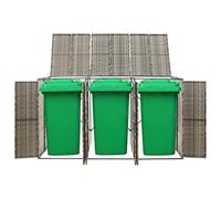Abri Poubelle Triple Gris 207x80x117 cm Résine Tressée | Cadre acier poudre, Porte avec serrure, Couvercle ouvert, Roulettes non incluses
