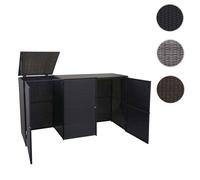 habillage pour 3 poubelles HWC-E25, abri pour poubelles, couverture pour poubelles, poly rotin 3x120l ~ brun