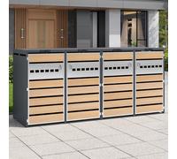 Abri pour 4 poubelles de 240 litres, armoire en acier galvanisé, cache-poubelles avec ressort à gaz et serrure, aspect bois/anthracite