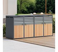 Abri pour 4 poubelles de 240 litres - Habillage en acier galvanisé aspect bois, couleur anthracite - Abri équipé d'un ressort à gaz et d'une serrure