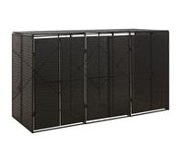 Abri pour poubelle-Cache poubelles triple Noir 207x80x117 cm Résine tressée