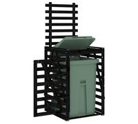 Abri pour poubelle sur roulettes en bois - WIENS - Bois de pin massif - Noir - 84x90x128,5 cm - Porte avec serrure