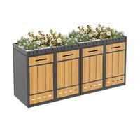 Abri pour poubelles 4 places - Habillage pour poubelles - Armoire pour poubelles avec toit végétalisé pour poubelles de 120 à 240 litres, verrouillable, en acier laminé à froid, aspect bois, pour l'ex