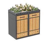 Abri pour poubelles, habillage pour 2 poubelles, armoire pour poubelles avec toit végétalisé, pour poubelles de 120 à 240 litres, verrouillable, en acier laminé à froid, aspect bois, pour l'extérieur