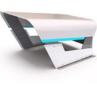 Abri Robot Neo Targa Custom Gardena Couleur argent-noir-bleu. Toit ouvrant. Ruban de couleur personnalisé pour robot. En aluminium.