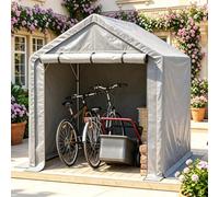 Abri Vélo Moto Jardin Rangement 190x170x200 cm Acier Galvanisé PE Gris | Hauteur 200 cm + porte enroulable : entrez debout, gardez vélo et outils au sec, structure durable.