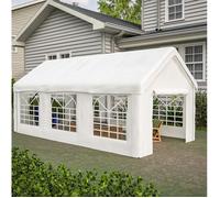 Abri Voiture Double Accès Traversant 2 Portes Enroulables - TCQPZ - en Acier et Toile Oxford Enduite PE Blanc 3 × 6 m