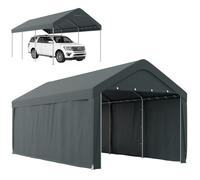 Abri voiture extérieur - Outsunny - parois latérales amovibles, 2 portes zippées enroulables - PE et acier - 3 x 6 m - gris