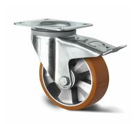 Abrollwerk Roulette pivotante fortes charges avec frein, jante aluminium, polyuréthane, diamètre 200 mm, double roulement à billes, charge dynamique 700 kg (roulette pivotante avec frein)