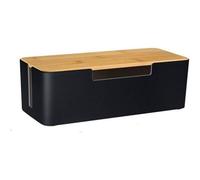 ABS Cable Organizer Box with Wooden Lid Cable Management Box for Power Strip Surge Protector (Black)
