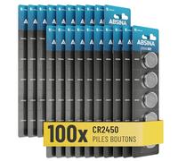 ABSINA 100x Pile CR2450 3V Lithium - Piles CR 2450 étanches & Longue durée - Pile 2450