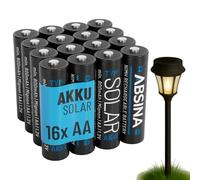 ABSINA 16x Pile Solaire Rechargeable AA 800mAh 1.2V NiMH - Pile pour Lampe Solaire - Pile Rechargeable AA à Faible décharge - Piles Rechargeables, Batteries solaires Rechargeables, Pile AA