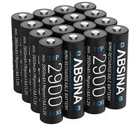 ABSINA 16x Piles rechargeables AA 2900 NiMH 1,2V & min. 2650mAh - Piles AA rechargeables pour appareils à haute consommation - Pile rechargeable AA pour flash, manettes Wii & Xbox - Piles rechargeable