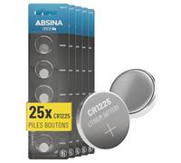 ABSINA 25x Pile CR1225 3V Lithium - CR 1225 sans Fuite et Longue durée de Vie - Lithium CR1225, Pile Bouton 3V