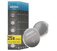 ABSINA 25x Pile CR1620 Bouton 3V - CR1620 Pile Lithium 3V Anti-Fuite & Longue durée - CR1620 Pile Clef Voiture, Pile telecommande Voiture, Pile Bouton Lithium, Petite Pile Plate