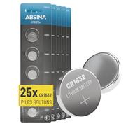 ABSINA 25x Pile CR1632 3V - Piles 1632 Anti-Fuite & Longue durée - Pile 1632 pour e Voiture, Montre & Plus - Piles CR1632 Bouton, Pile 3V, Pile Ronde 3V, Pile Plate, lot Pile Bouton