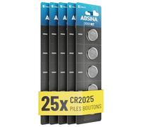 ABSINA 25x Pile CR2025 3V Lithium - Pile 2025 étanche & Longue durée - Pile Bouton CR 2025, Pile Plate CR2025, Piles 2025, Pile Bouton 2025, Piles 2025 Lithium 3V Longue durée, Piles CR 2025