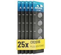 ABSINA 25x Piles CR2016 - CR 2016 3V étanche & Longue durée - Pile 2016 pour clés de Voiture, Balance de Cuisine, etc. - CR2016 Pile Lithium 3V