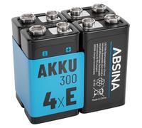 ABSINA 4x 9V batterie bloc rechargeable 300 avec faible auto-décharge - 9V batterie bloc NiMH avec min. 270mAh & 8,4V