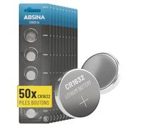 ABSINA 50x Pile CR1632 3V - Piles 1632 Anti-Fuite & Longue durée - Pile 1632 pour e Voiture, Montre & Plus - Piles CR1632 Bouton, Pile 3V, Pile Ronde 3V, Pile Plate, lot Pile Bouton