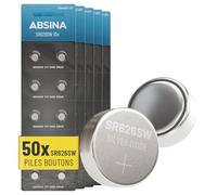 ABSINA 50x Pile SR626SW pour Montre 1,55V oxyde d'argent - Pile Bouton SR626SW étanches et Longue durée - 377 / SR66 / SR626 / 626 / AG4