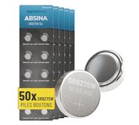 ABSINA 50x Pile SR927SW Bouton pour Montre 1,55V oxyde d'argent - Pile SR927W pour Montre 395/399 / AG7 / LR927 - Piles SR927W étanche et Longue durée