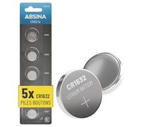 ABSINA 5X Pile CR1632 3V - Piles 1632 Anti-Fuite & Longue durée - Pile 1632 pour e Voiture, Montre & Plus - Piles CR1632 Bouton, Pile 3V, Pile Ronde 3V, Pile Plate, lot Pile Bouton