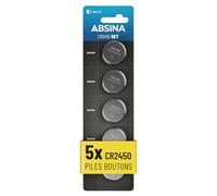 ABSINA 5X Pile CR2450 3V Lithium - Piles CR 2450 étanches & Longue durée - Pile 2450
