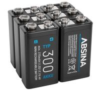 ABSINA 6X Pile 9V Rechargeable 300 à Faible Auto-Décharge - Piles 9V NiMH avec 8,4V & au Minimum 270mAh - Batterie Rechargeable 6F22 - Pile rectangulaire
