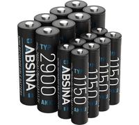 ABSINA 8x AA Mignon 2900 & 8x AAA Micro 1150 Batterie - NiMH Piles rechargeables de 1,2V pour flash, contrôleur, téléphone